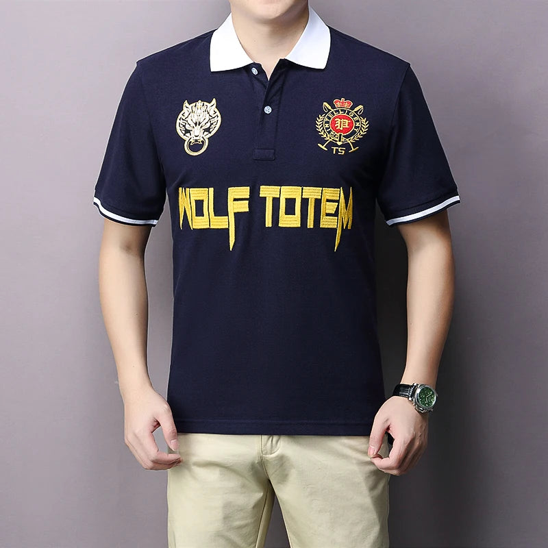 Men's polo shirt Wolf Totem cotton embroidery stitching color classic fashion original design pure cotton high quality