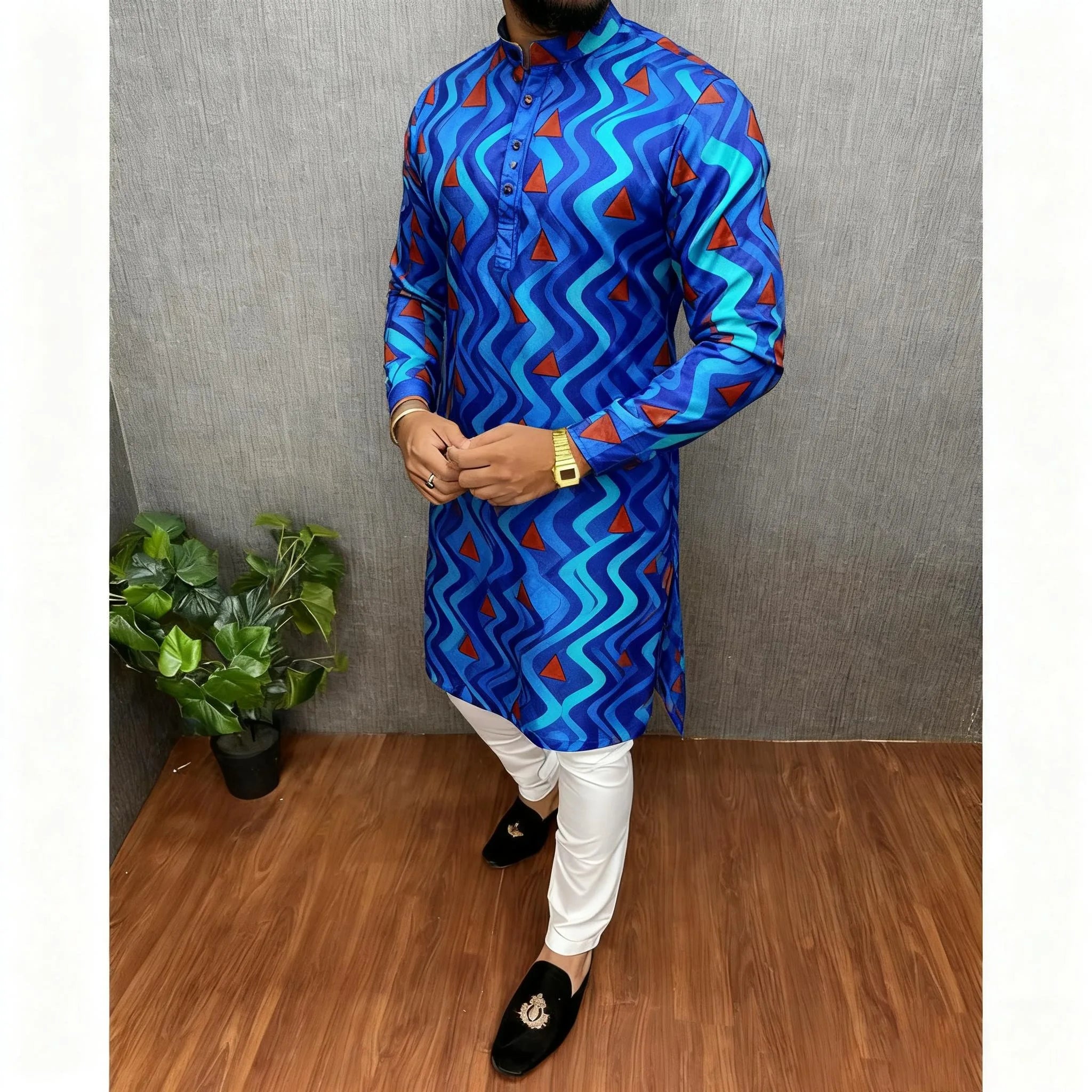 2026 Summer Men'S Digital Printed Kurta Vardha Regular Fit Mandarin Collar All Occasions Arabe Hombre Ropa Marokkaanse Kaftan