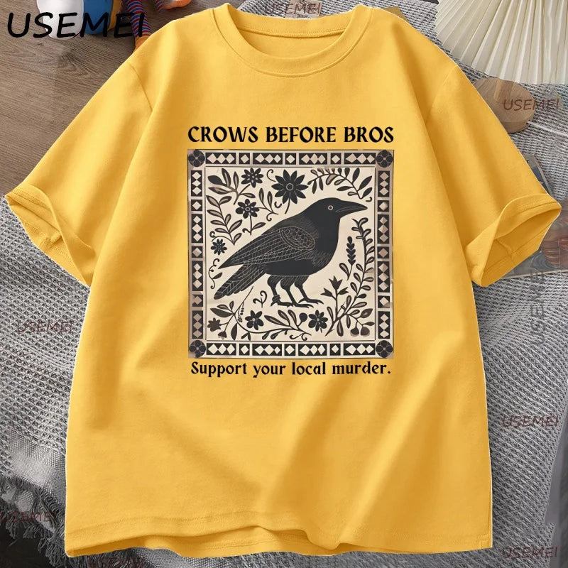 Crows Before Bros T-Shirt Men Women Graphic T Shirts Unique Bird Nature Tshirt Halloween Cotton Round Neck T Shirts