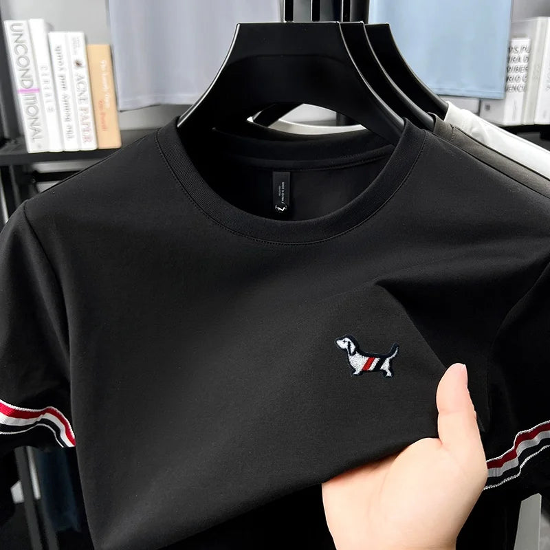 men's summer luxury high quality t-shirt round neck brand embroidery dog short sleeves tops leisure trend ventilate men swear