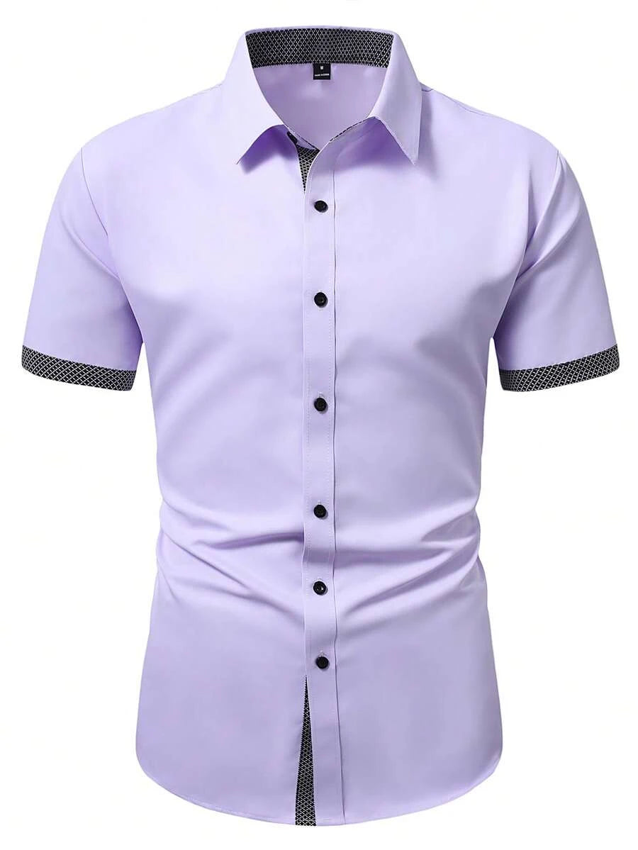 Spring Summer New Men Clothes Short Sleeve Spell Color Shirt 95% Polyester 5%Spandex
