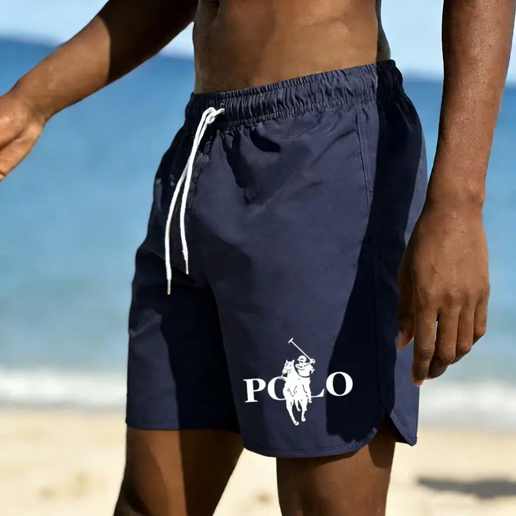 Men's trendy printed beach pants, lightweight and breathable quick drying shorts, daily wear for beach vacation swimming