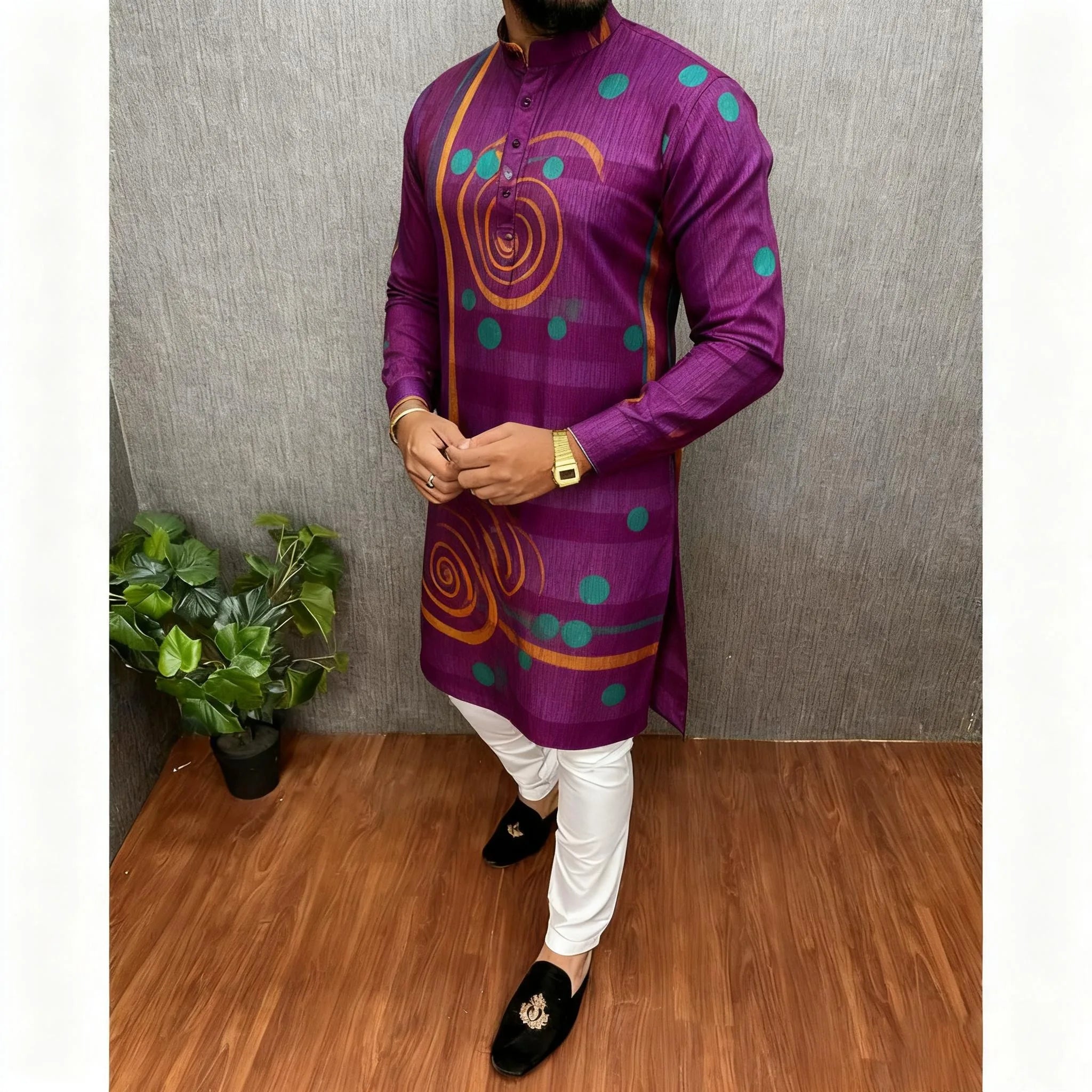 2026 Summer Men'S Digital Printed Kurta Vardha Regular Fit Mandarin Collar All Occasions Arabe Hombre Ropa Marokkaanse Kaftan