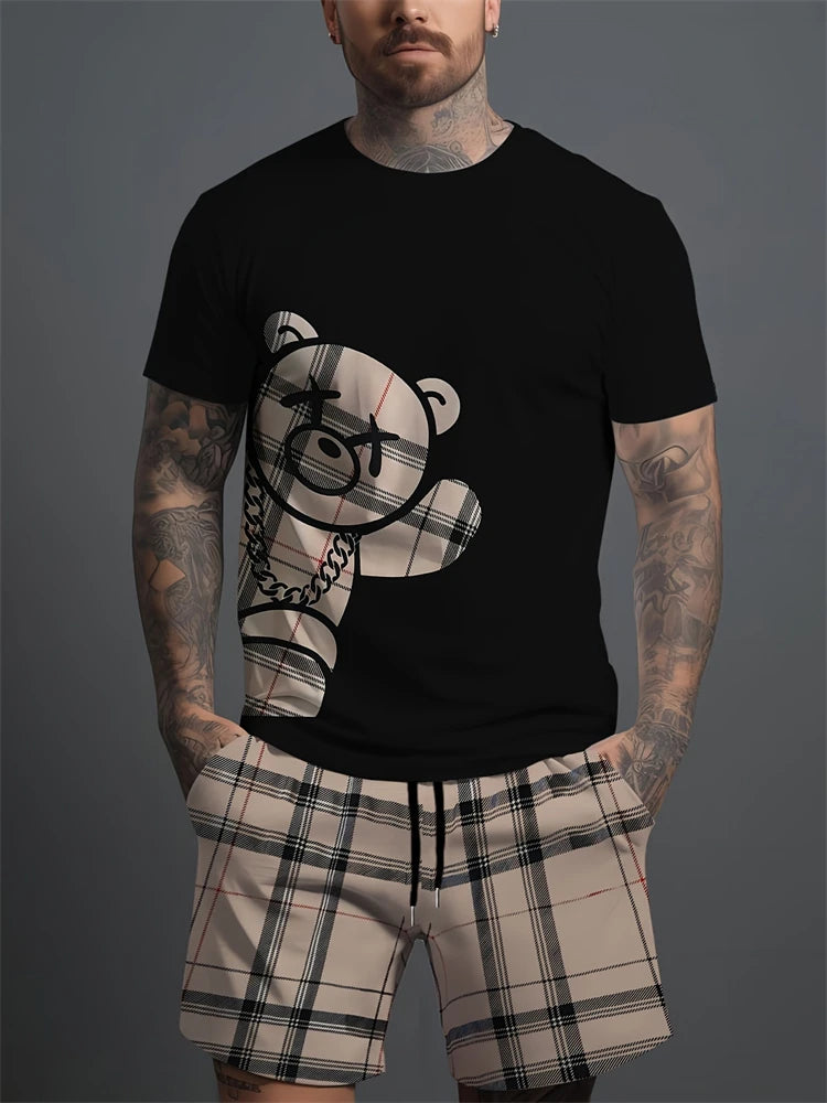 New Men's Round Neck Short Sleeve Shorts Suit Fashionable And Simple For Outdoor Activities And Daily Wear Two-piece Set