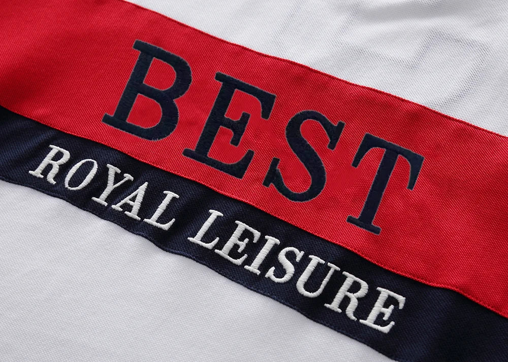 New polo shirt men's embroidery patchwork color contrast slim classic fashion original design polo collar pure cotton breathable