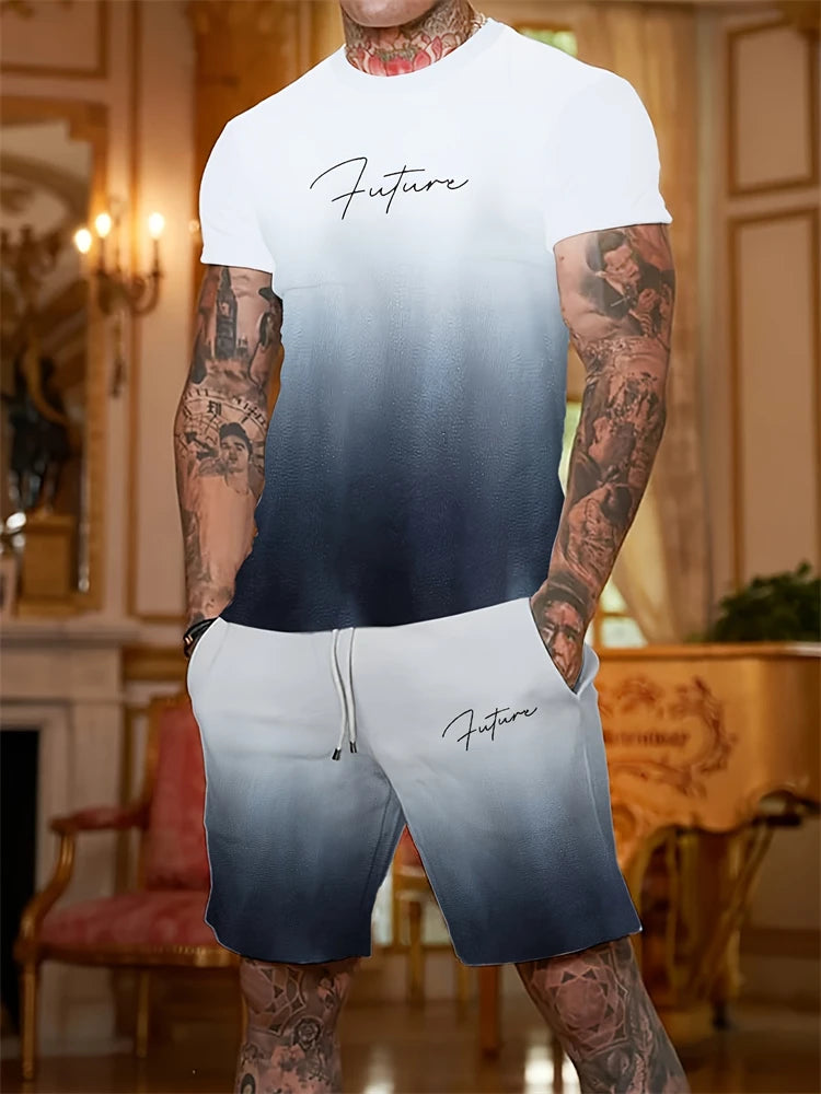 New Men's Round Neck Short Sleeve Shorts Suit Fashionable And Simple For Outdoor Activities And Daily Wear Two-piece Set
