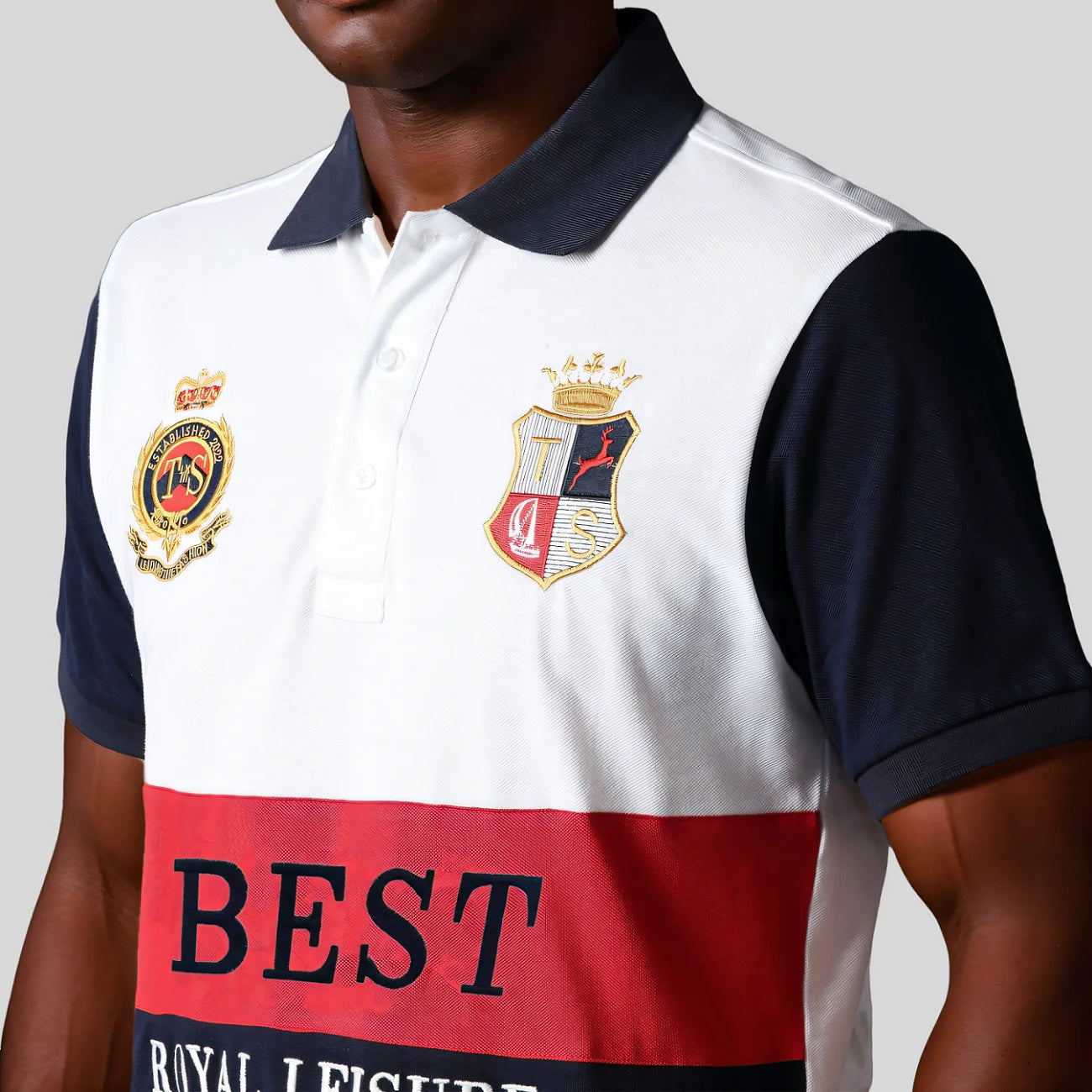 New polo shirt men's embroidery patchwork color contrast slim classic fashion original design polo collar pure cotton breathable