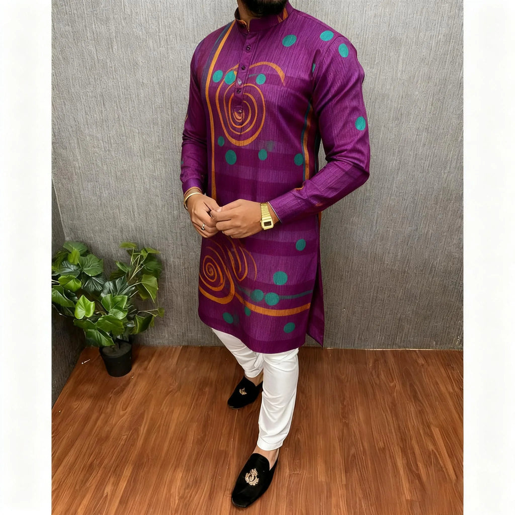 2026 Summer Men'S Digital Printed Kurta Vardha Regular Fit Mandarin Collar All Occasions Arabe Hombre Ropa Marokkaanse Kaftan
