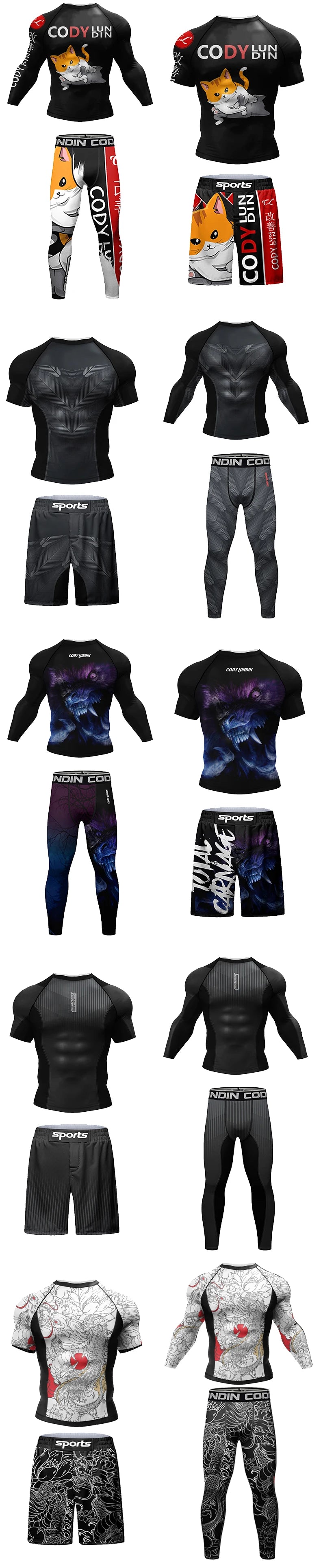 Hot Popular Wholesale Rashguard MMA Taekwondo Boxing Wrestling Shirt Sportsuits Fitness Training Shorts BJJ 4-Piece Set