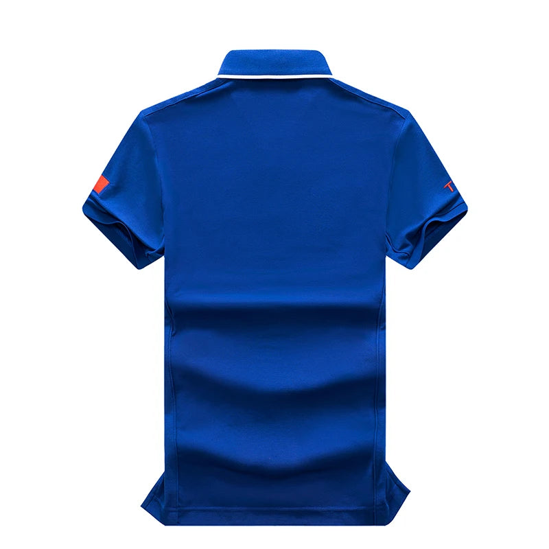 Men's polo shirt France short sleeve Royal leisure sports party cotton embroidered with slit contrast color original