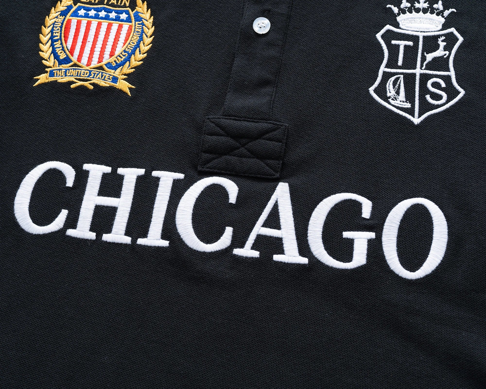 Men's polo shirt USA Chicago short sleeve Royal leisure sports party cotton embroidered with slit contrast color original
