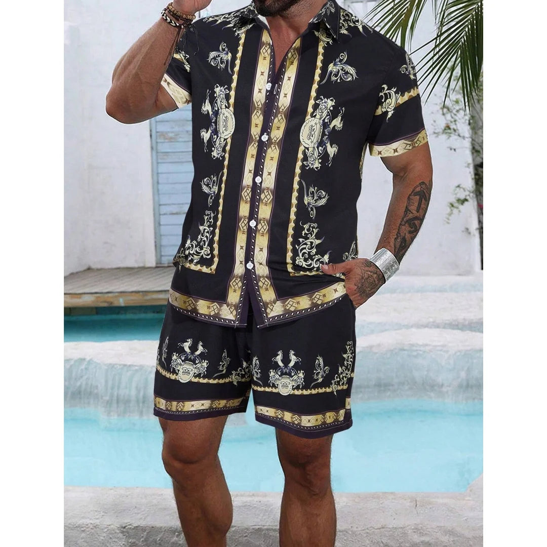 2025 Striped Shirt Set Mens Short Sleeved Shirt Summer Short Sleeved Shirt Beach Shorts Casual Street Set Y2K Casual Shorts