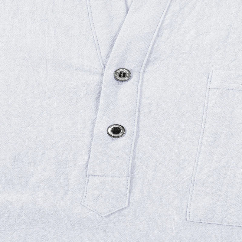 Men's Lightweight Shirts Long Sleeve Henley Cotton Linen Shirts for Male Beach Hawaiian V-neck Top Breathable Polo Shirts top