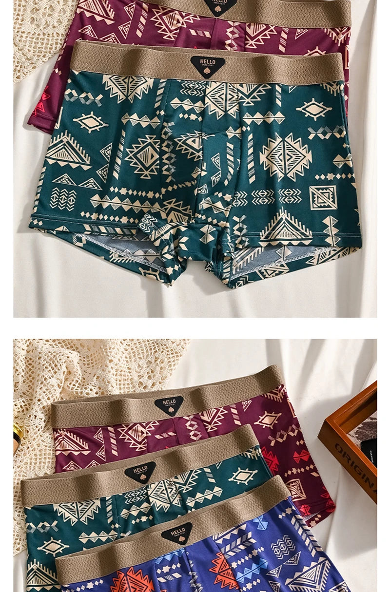 1pcs Men's Underwear Ice Silk Boxer Shorts Plus Size 6XL Underpants Breathable Sexy Slim Panties Print Lingerie Wholesale 5803