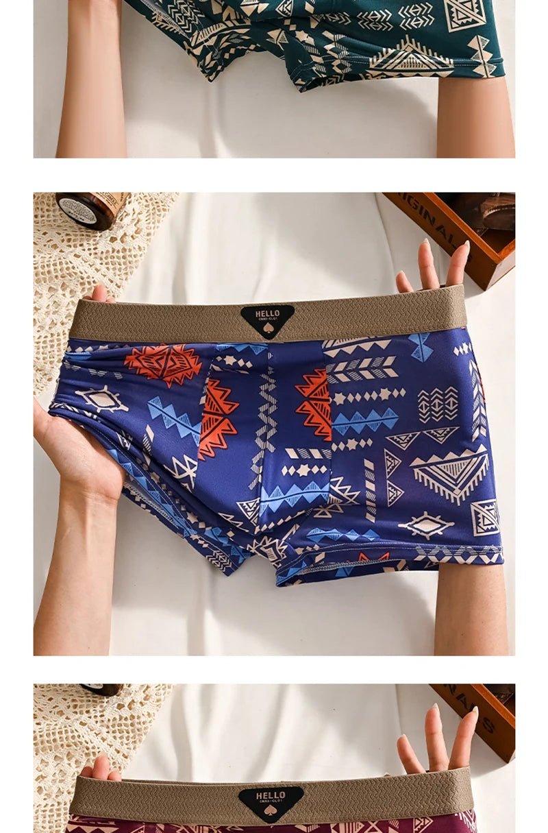 1pcs Men's Underwear Ice Silk Boxer Shorts Plus Size 6XL Underpants Breathable Sexy Slim Panties Print Lingerie Wholesale 5803