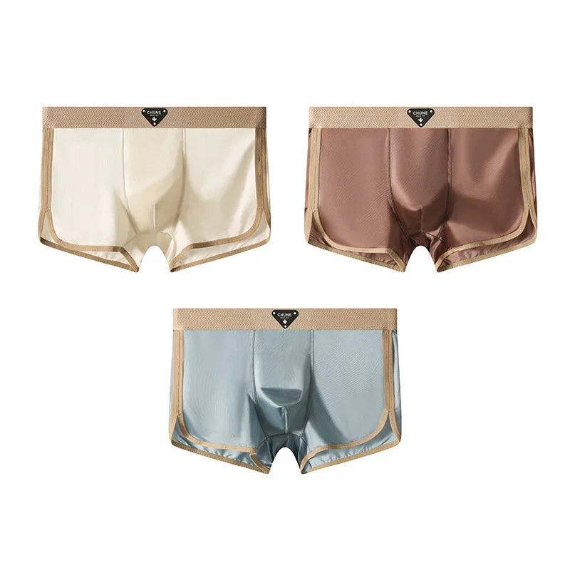 3PCS/Pack Luxury Satin-like Ice Silk Men's Panties Hygroscopic Breathable Double-layer Silk Crotch Boxer High Elastic Underpants