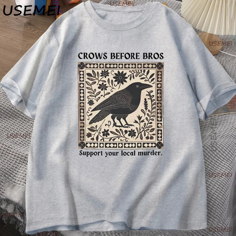 Crows Before Bros T-Shirt Men Women Graphic T Shirts Unique Bird Nature Tshirt Halloween Cotton Round Neck T Shirts