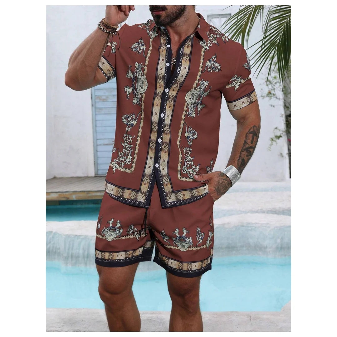 2025 Striped Shirt Set Mens Short Sleeved Shirt Summer Short Sleeved Shirt Beach Shorts Casual Street Set Y2K Casual Shorts