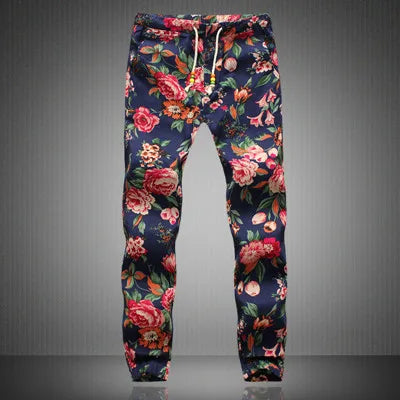 Euro Size 2026 New Fashion Spring Men Floral Print Joggers Male Casual Summer Pants Mens Sweatpants Linen Pants Men Trousers