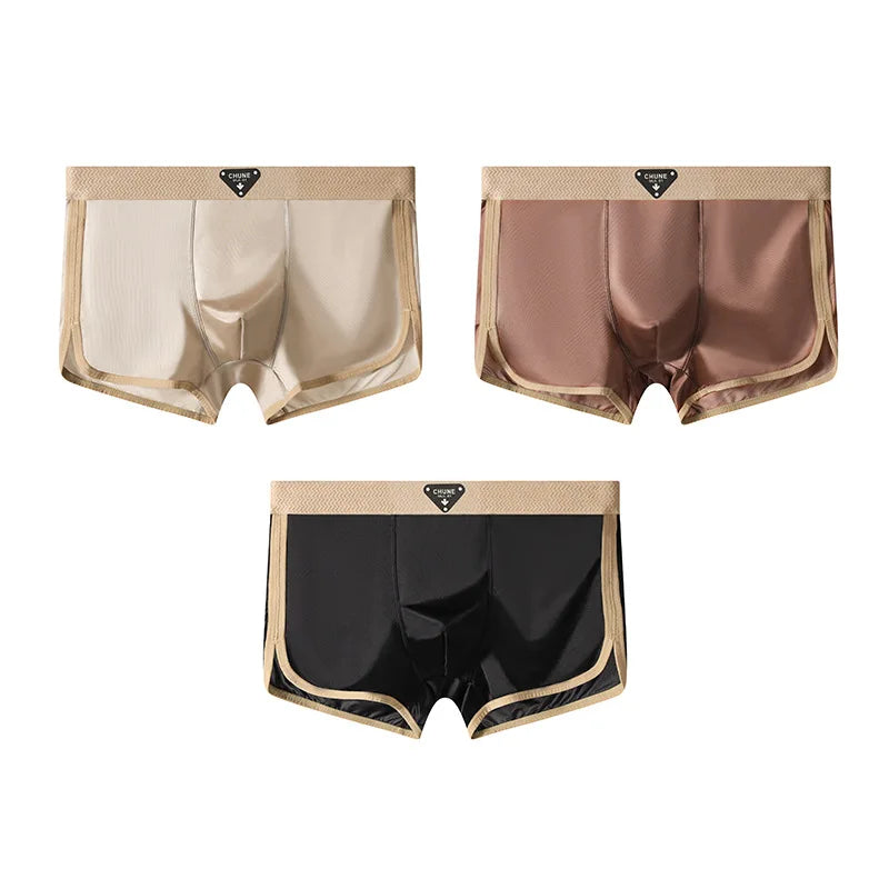 3PCS/Pack Luxury Satin-like Ice Silk Men's Panties Hygroscopic Breathable Double-layer Silk Crotch Boxer High Elastic Underpants