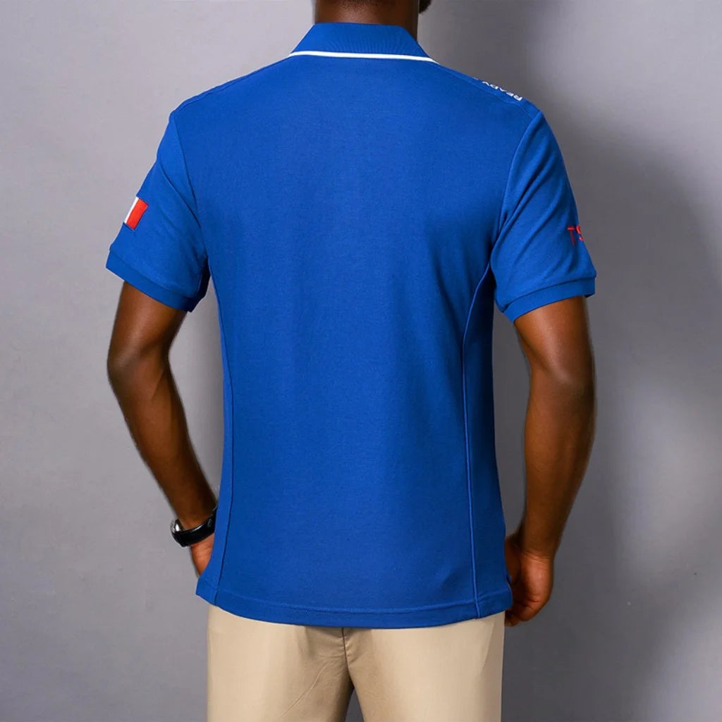 Men's polo shirt France short sleeve Royal leisure sports party cotton embroidered with slit contrast color original