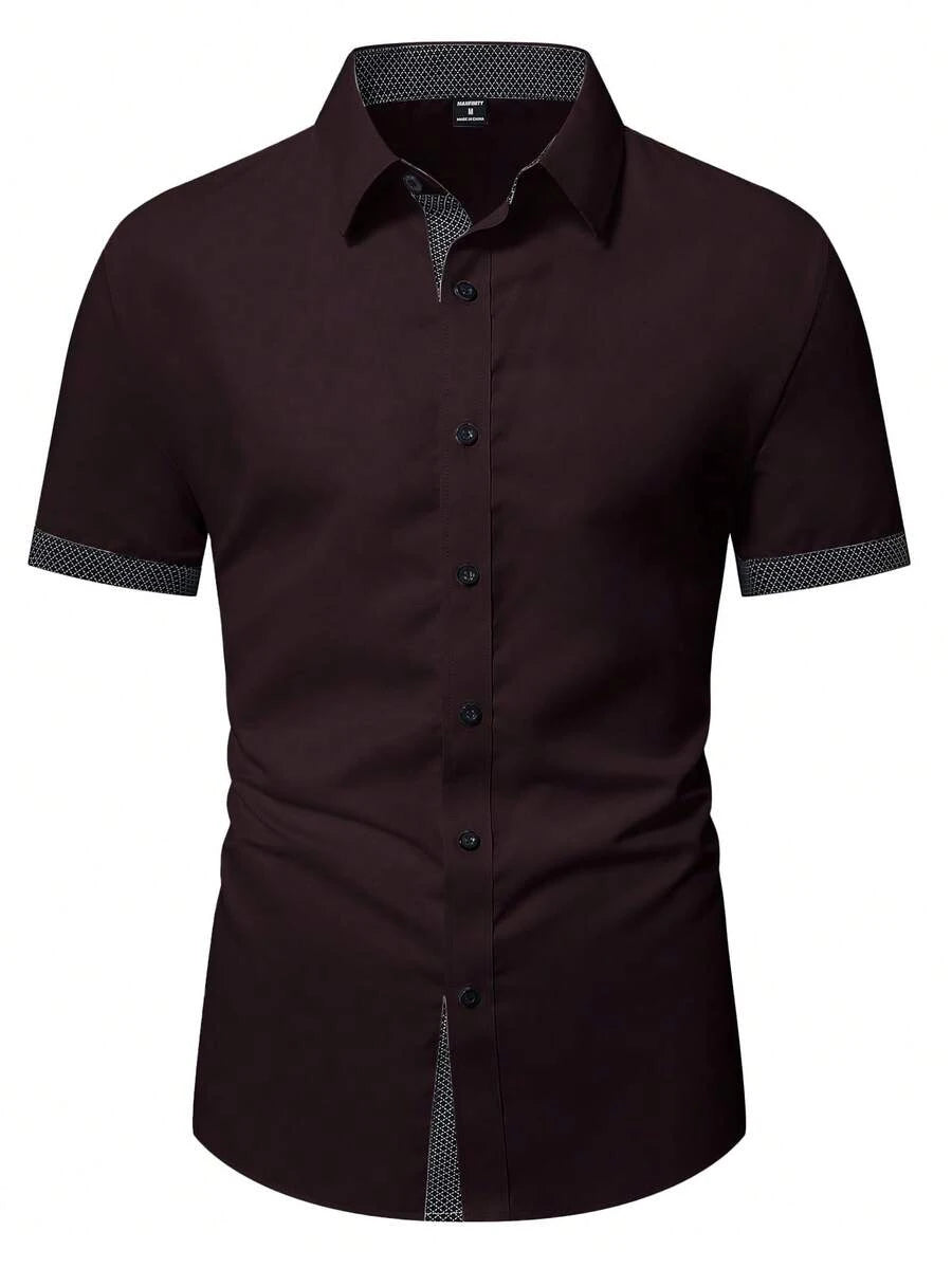 Spring Summer New Men Clothes Short Sleeve Spell Color Shirt 95% Polyester 5%Spandex