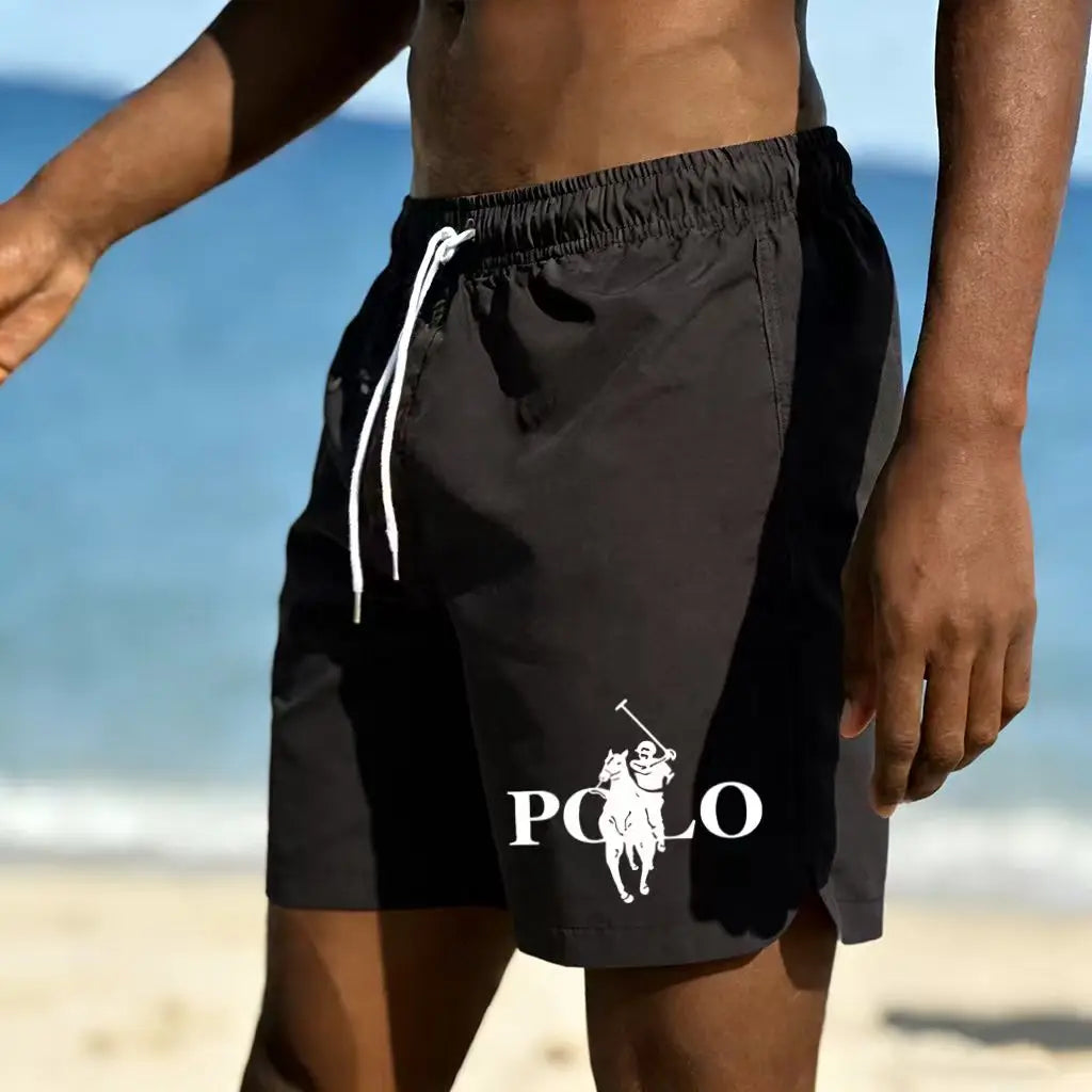 Men's trendy printed beach pants, lightweight and breathable quick drying shorts, daily wear for beach vacation swimming