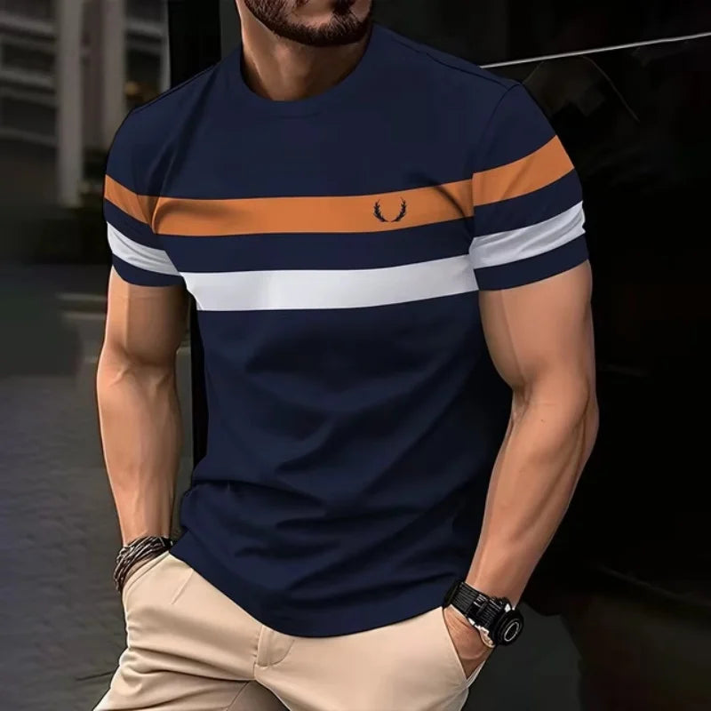 3D Print Colorful Stripes T Shirt For Men Color Block Pattern Short-Sleeved Tees Harajuku Streetwear Tops O-Neck T-Shirt Clothes