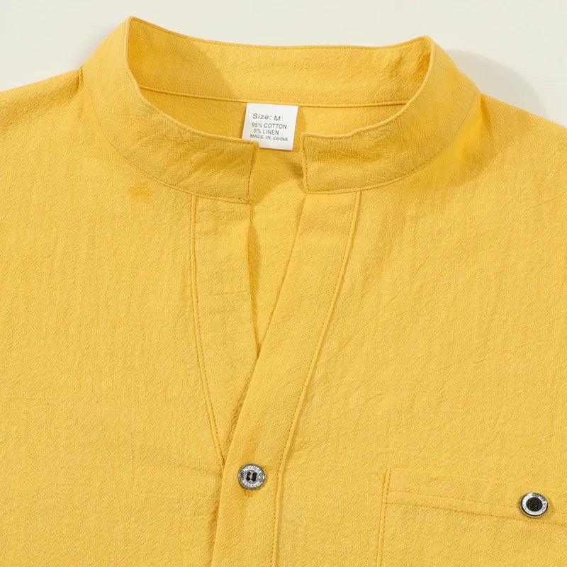 Men's Lightweight Shirts Long Sleeve Henley Cotton Linen Shirts for Male Beach Hawaiian V-neck Top Breathable Polo Shirts top