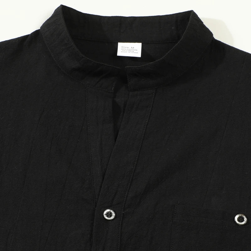 Men's Lightweight Shirts Long Sleeve Henley Cotton Linen Shirts for Male Beach Hawaiian V-neck Top Breathable Polo Shirts top