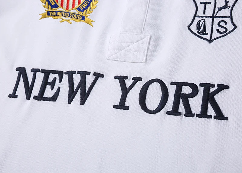 Men's polo shirt USA New York Royal short casual  sport party high-end cotton embroidery luxury contrast color original design