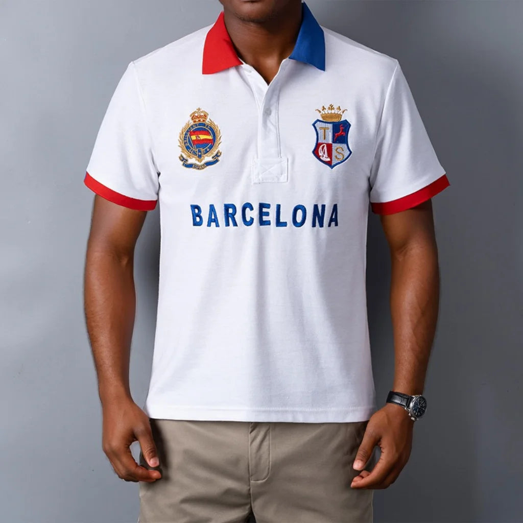 Men's High-Quality Cotton Polo Shirt Barcelona Football Fans Embroidered "Barca" Symbol Quality New Year's Gift for Men