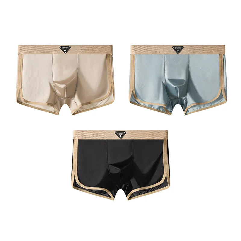 3PCS/Pack Luxury Satin-like Ice Silk Men's Panties Hygroscopic Breathable Double-layer Silk Crotch Boxer High Elastic Underpants