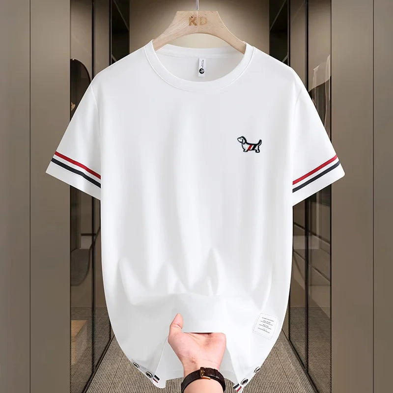 men's summer luxury high quality t-shirt round neck brand embroidery dog short sleeves tops leisure trend ventilate men swear