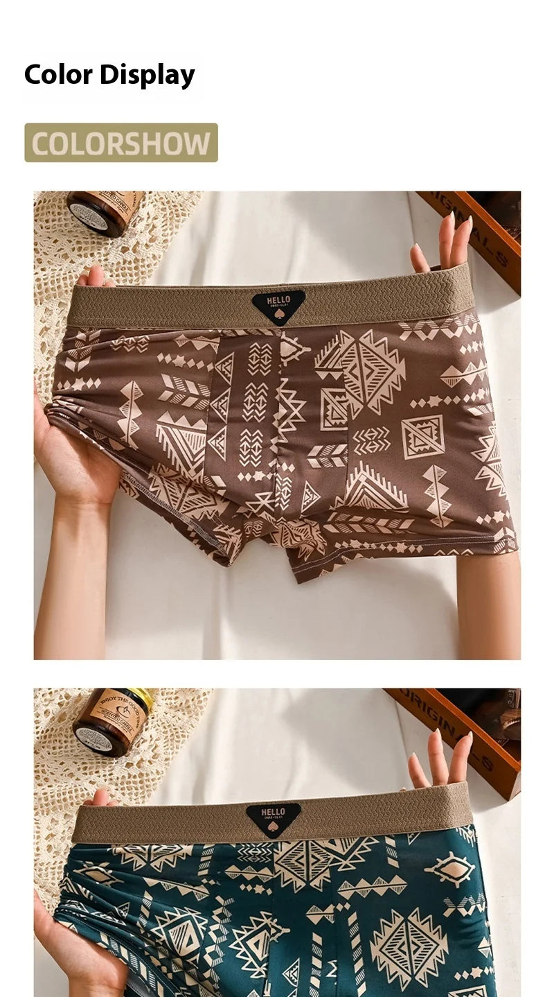 1pcs Men's Underwear Ice Silk Boxer Shorts Plus Size 6XL Underpants Breathable Sexy Slim Panties Print Lingerie Wholesale 5803