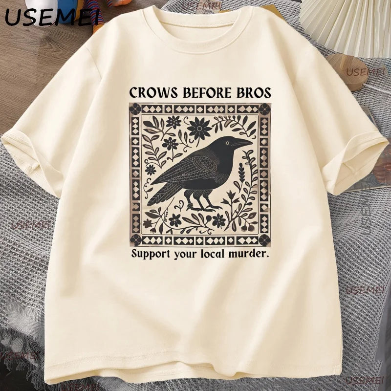 Crows Before Bros T-Shirt Men Women Graphic T Shirts Unique Bird Nature Tshirt Halloween Cotton Round Neck T Shirts