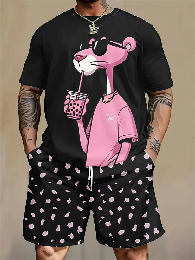 New Men's Round Neck Short Sleeve Shorts Suit Fashionable And Simple For Outdoor Activities And Daily Wear Two-piece Set