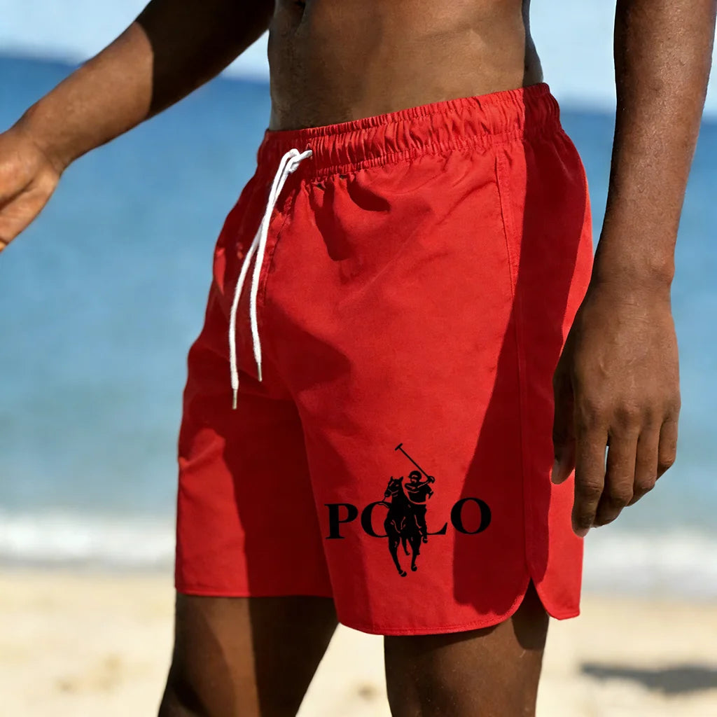 Men's trendy printed beach pants, lightweight and breathable quick drying shorts, daily wear for beach vacation swimming