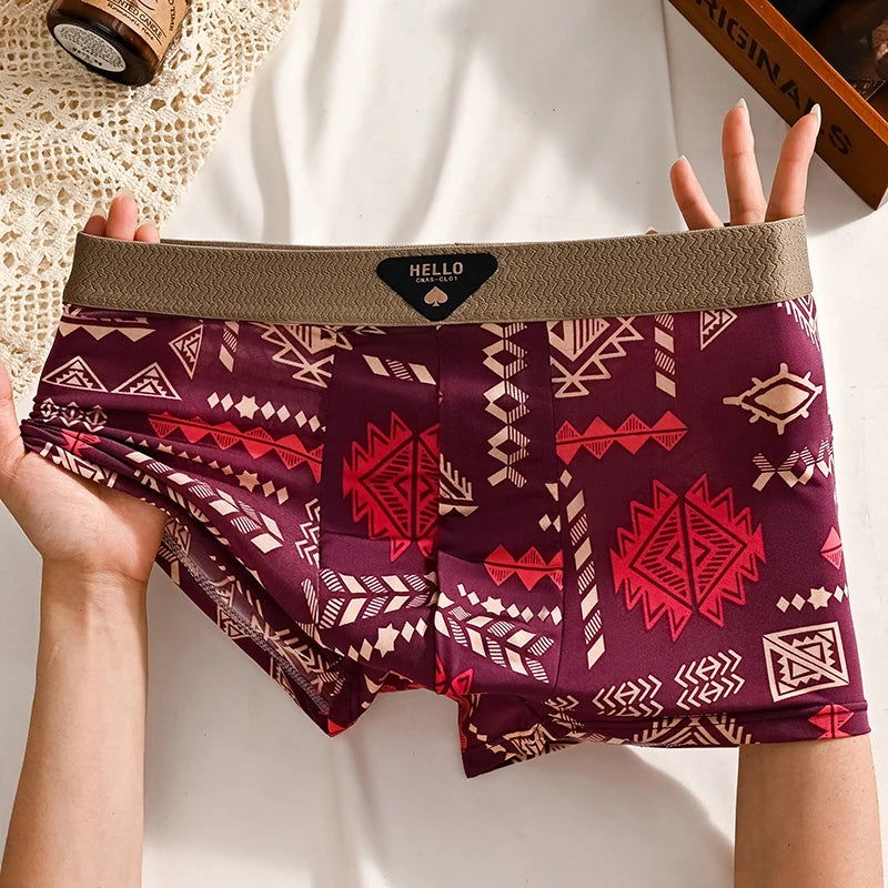 1pcs Men's Underwear Ice Silk Boxer Shorts Plus Size 6XL Underpants Breathable Sexy Slim Panties Print Lingerie Wholesale 5803
